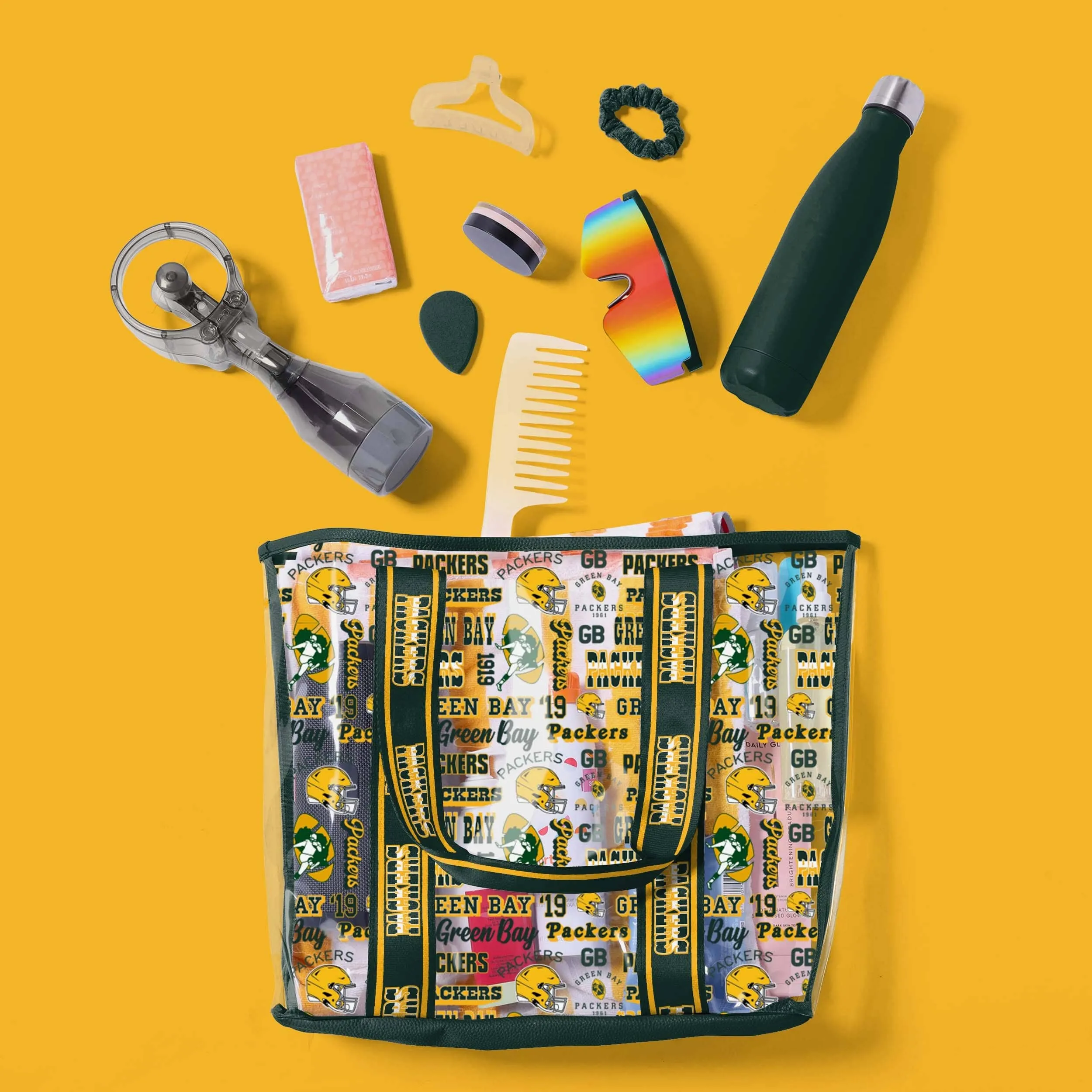 Green Bay Packers Repeat Retro Print Clear Tote Bag