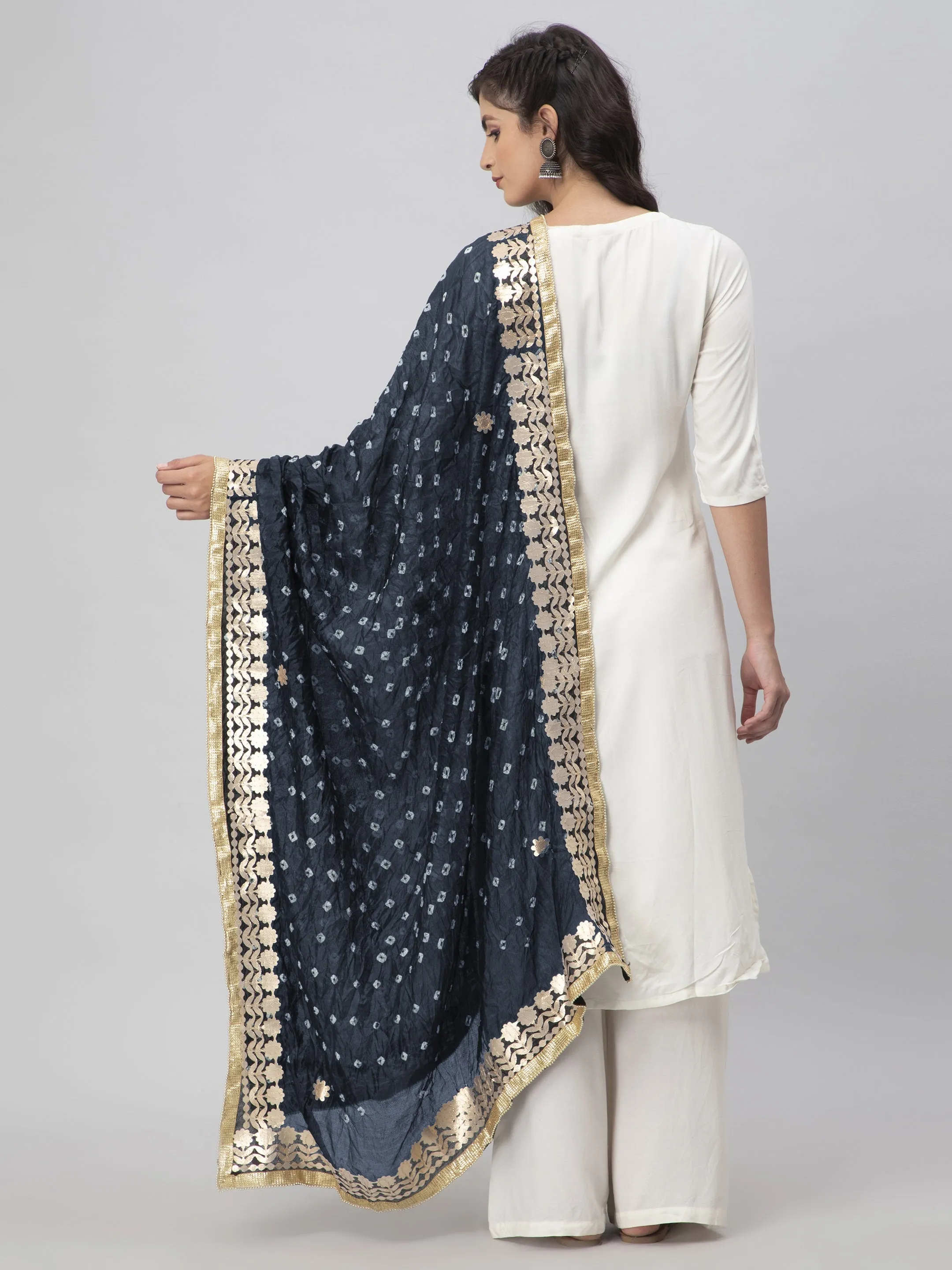 Grey Bandhani Silk Blend Dupatta