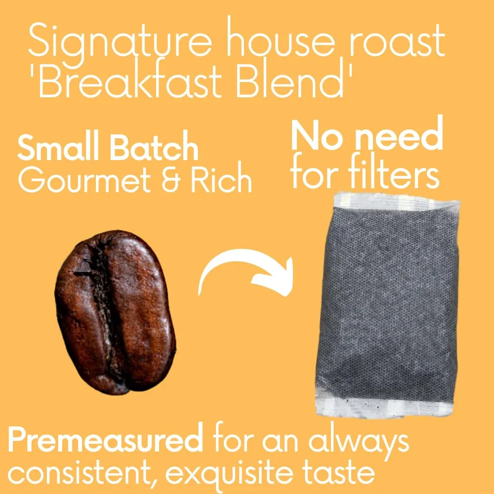 Ground Coffee In Filter Packs | Medium Roast Low Acid Mold Free Pouches | Bulk Packets | House Breakfast Blend Gourmet Powder Bags for 10-12 Cup Drip Maker | Highest Rated Individual Premeasured Coffee