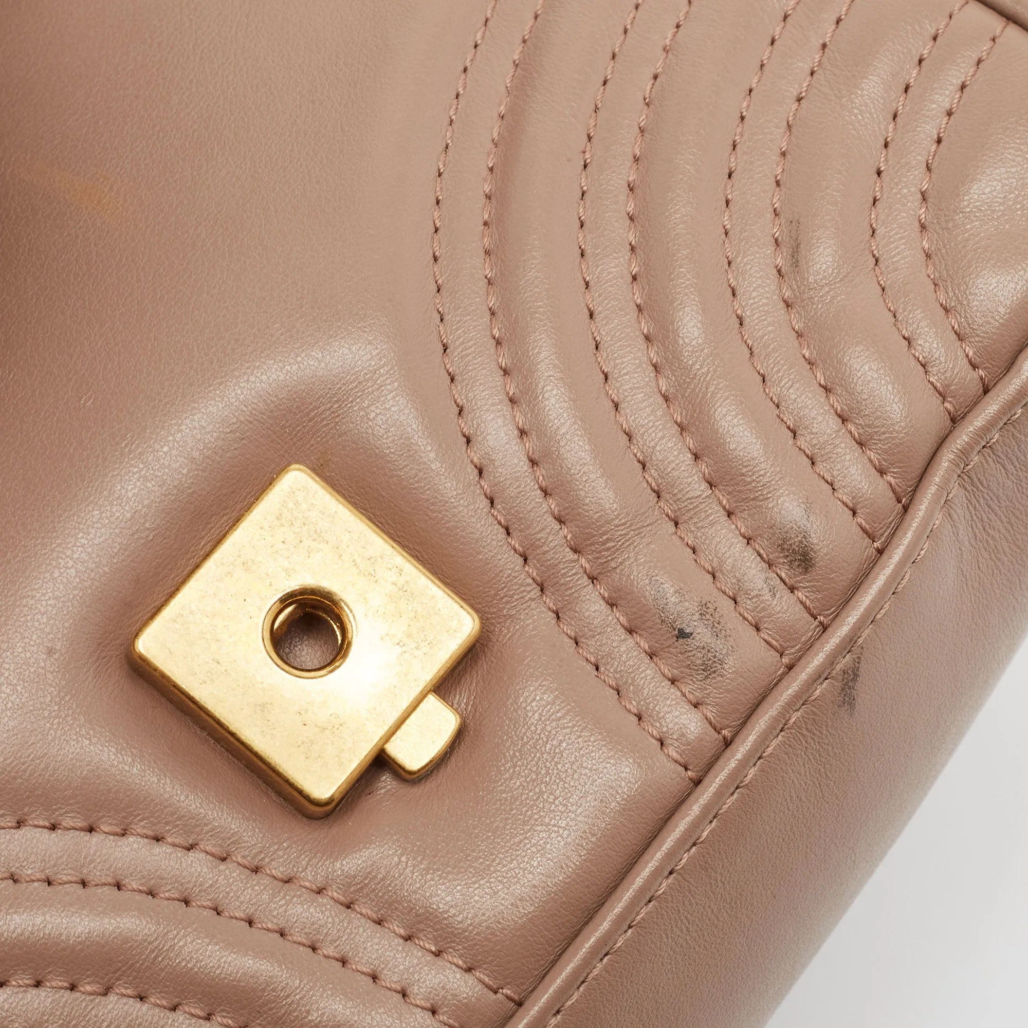 Gucci Beige Matelasse Leather Mini Gg Marmont Top Handle Bag