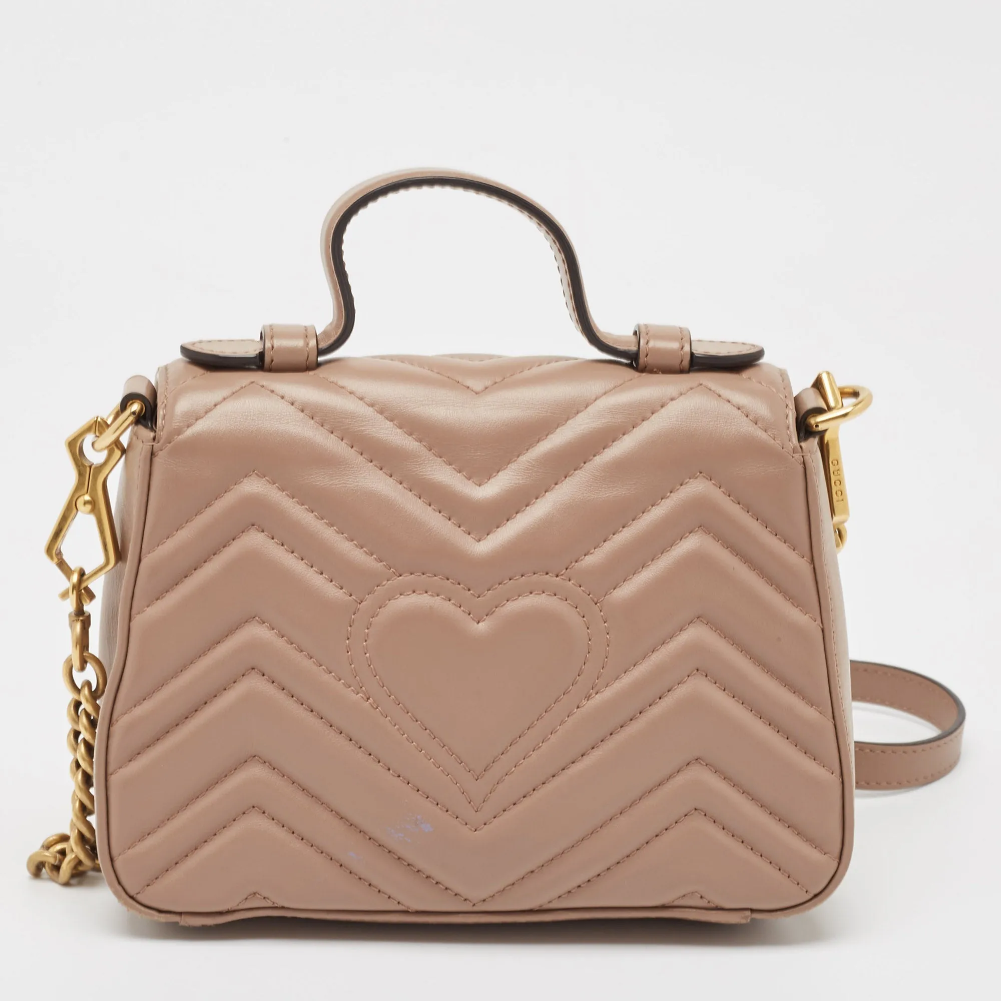 Gucci Beige Matelasse Leather Mini Gg Marmont Top Handle Bag