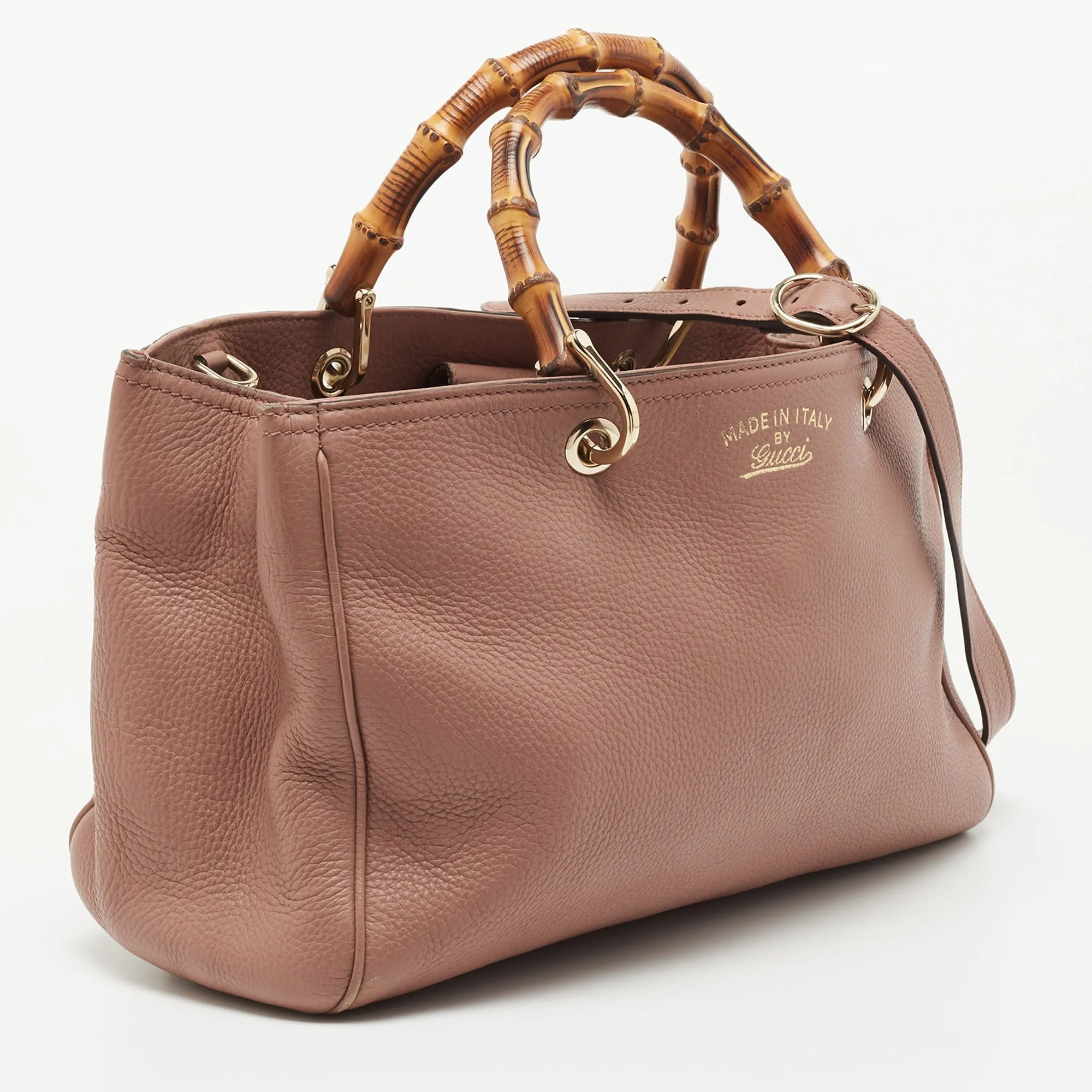 Gucci Dusty Pink Leather Medium Bamboo Shopper Tote