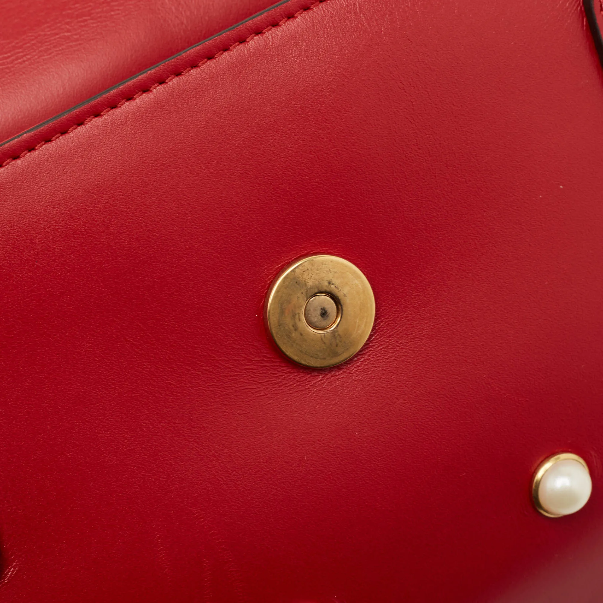 Gucci Red Leather Mini Pearl Queen Margaret Broadway Shoulder Bag