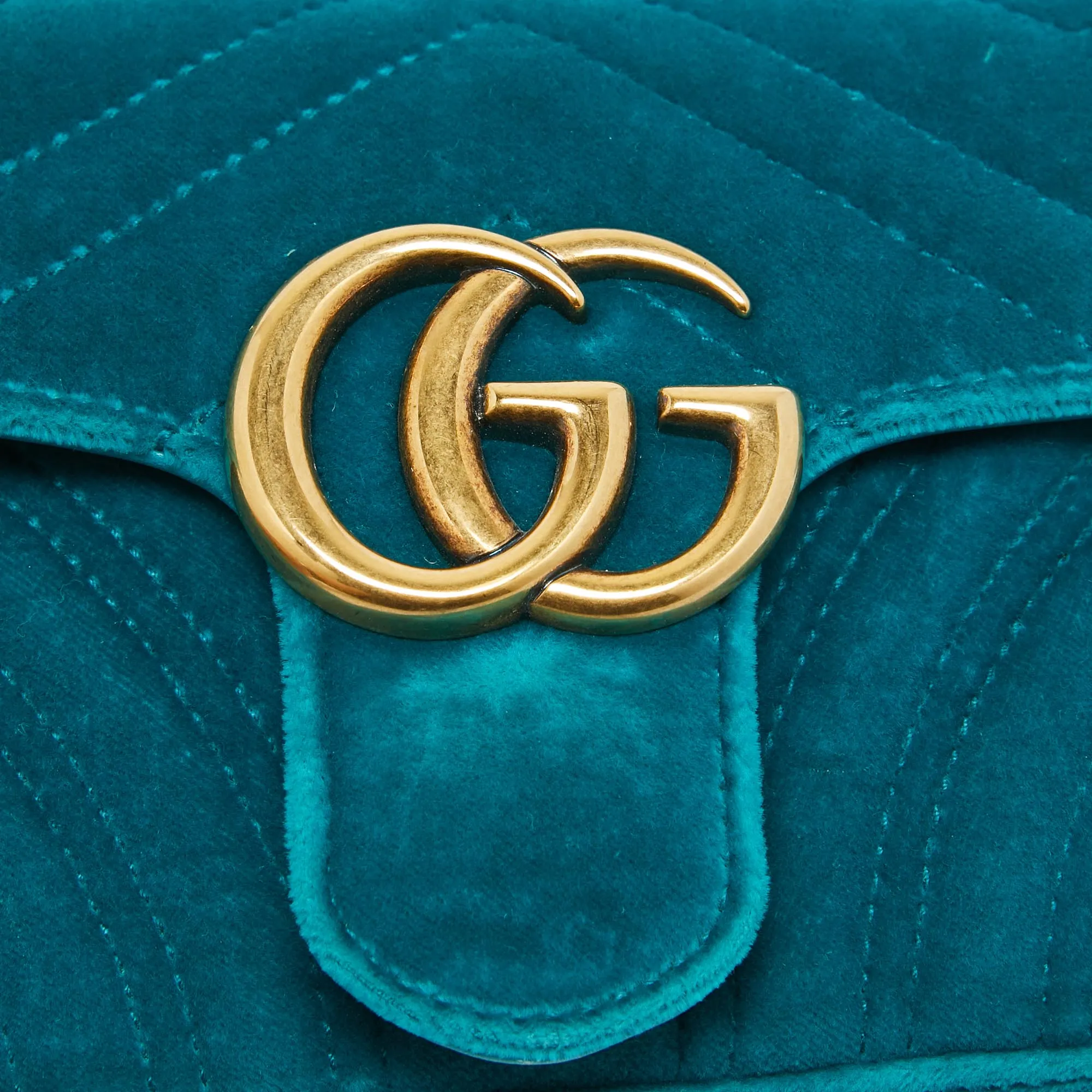 Gucci Teal Matelass&eacute; Velvet Mini Gg Marmont Shoulder Bag