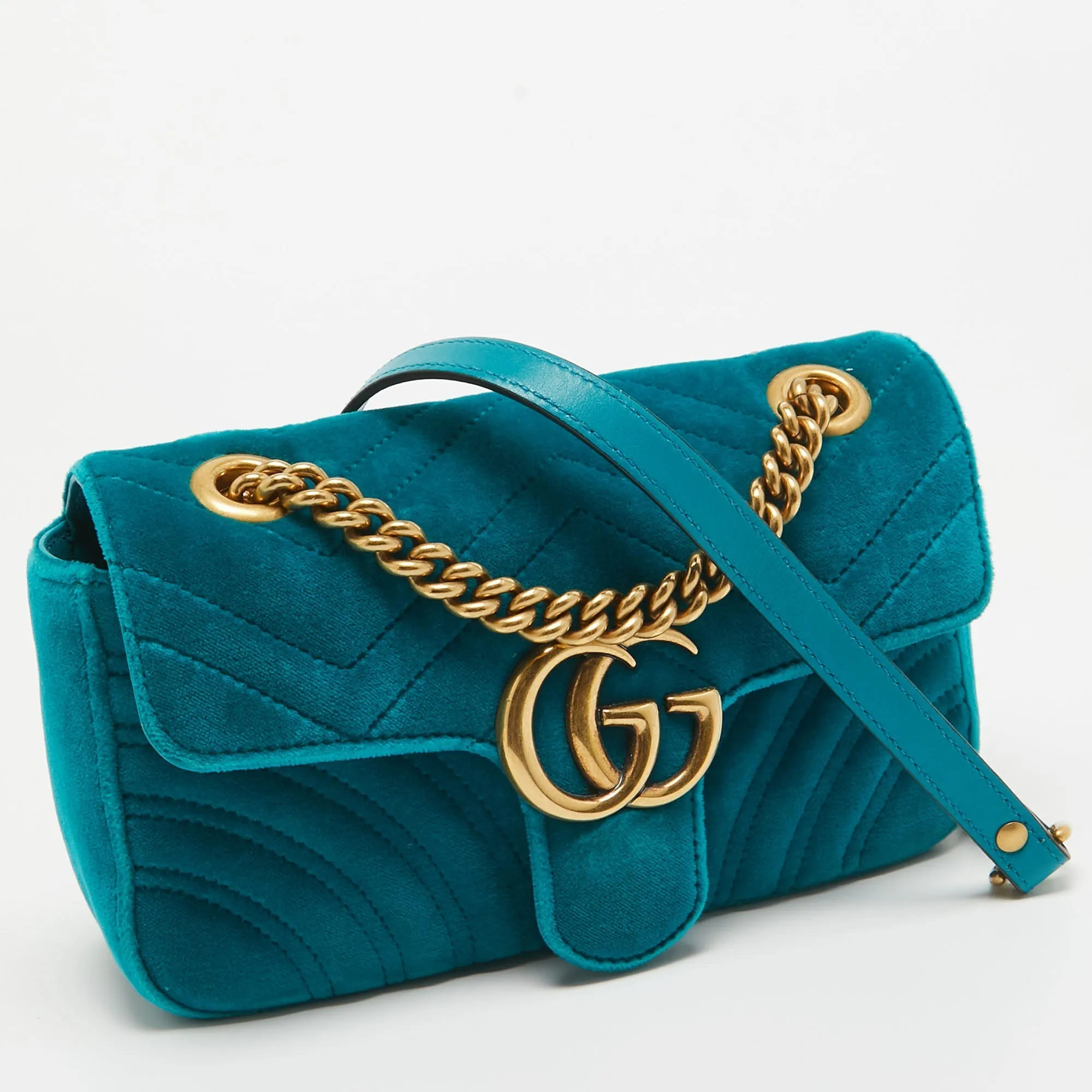 Gucci Teal Matelass&eacute; Velvet Mini Gg Marmont Shoulder Bag