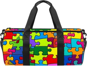 Gym Bags for Men,Travel Duffel Bags for Women,Colorful Rainbow Puzzle,Workout Bag