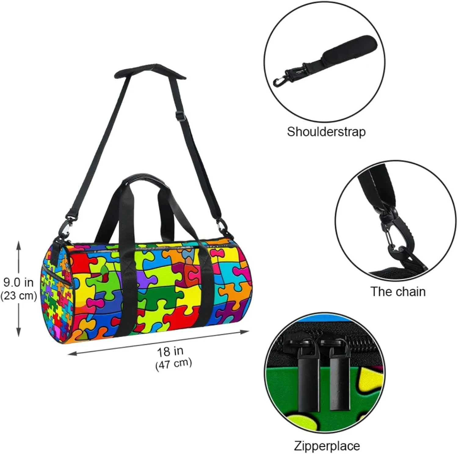 Gym Bags for Men,Travel Duffel Bags for Women,Colorful Rainbow Puzzle,Workout Bag