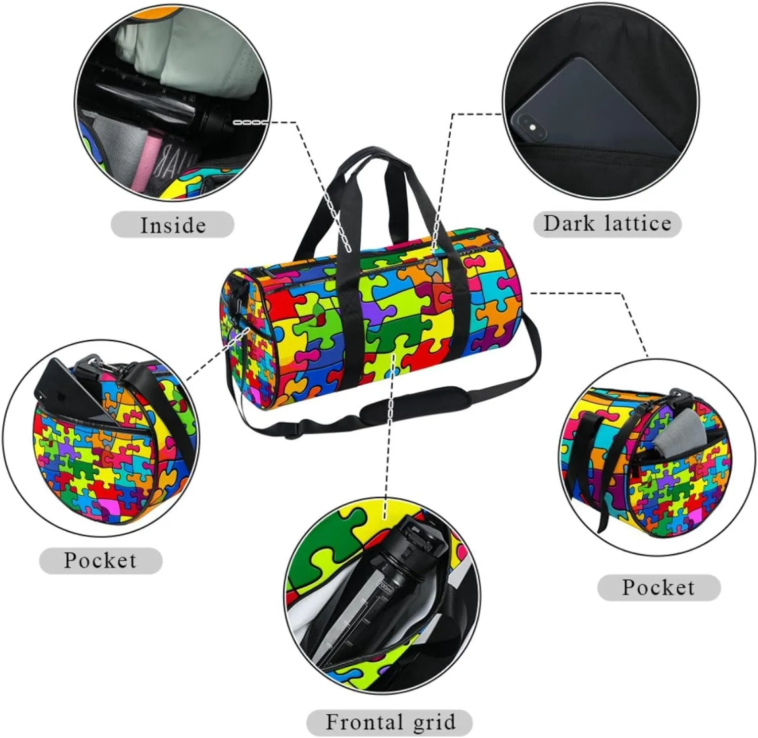 Gym Bags for Men,Travel Duffel Bags for Women,Colorful Rainbow Puzzle,Workout Bag