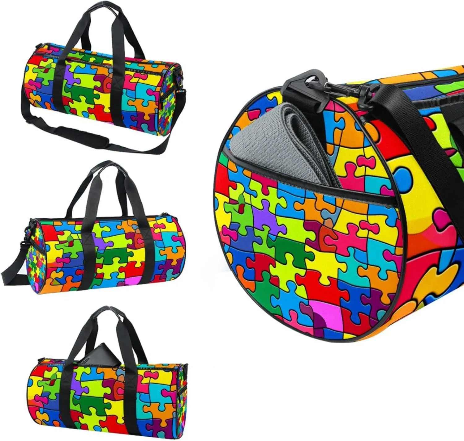 Gym Bags for Men,Travel Duffel Bags for Women,Colorful Rainbow Puzzle,Workout Bag
