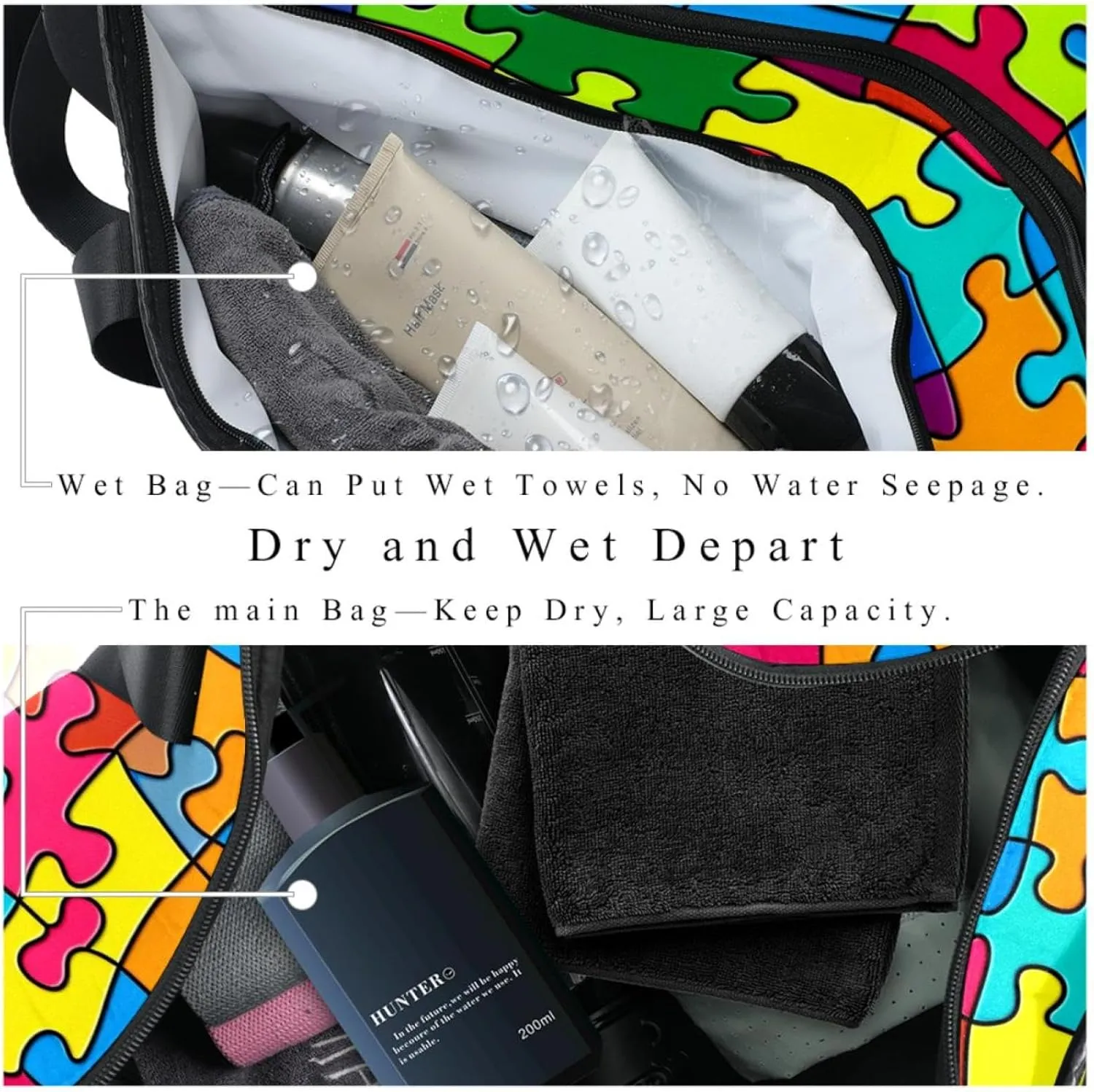 Gym Bags for Men,Travel Duffel Bags for Women,Colorful Rainbow Puzzle,Workout Bag