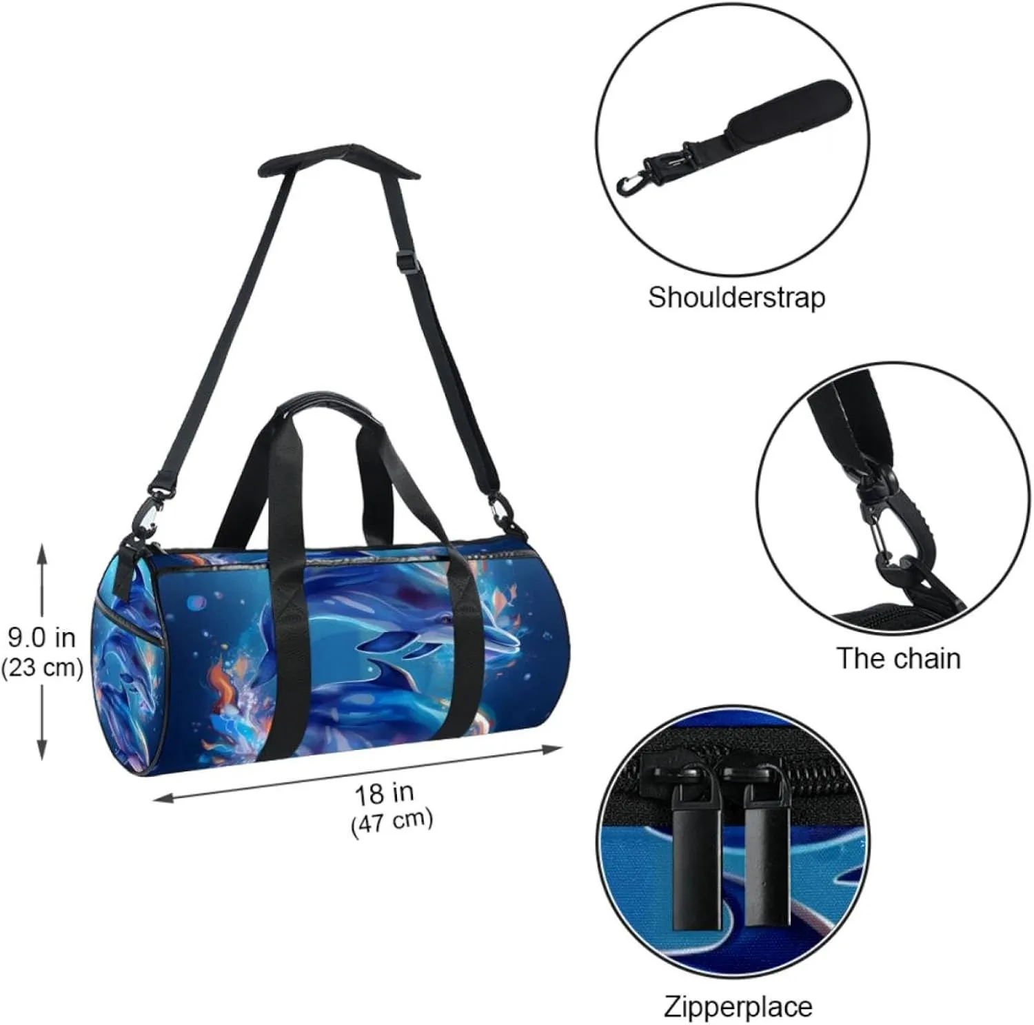 Gym Bags for Men,Travel Duffel Bags for Women,Dolphin and Sea Bubbles,Workout Bag