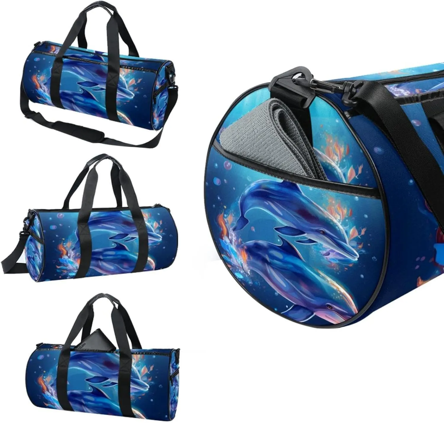 Gym Bags for Men,Travel Duffel Bags for Women,Dolphin and Sea Bubbles,Workout Bag