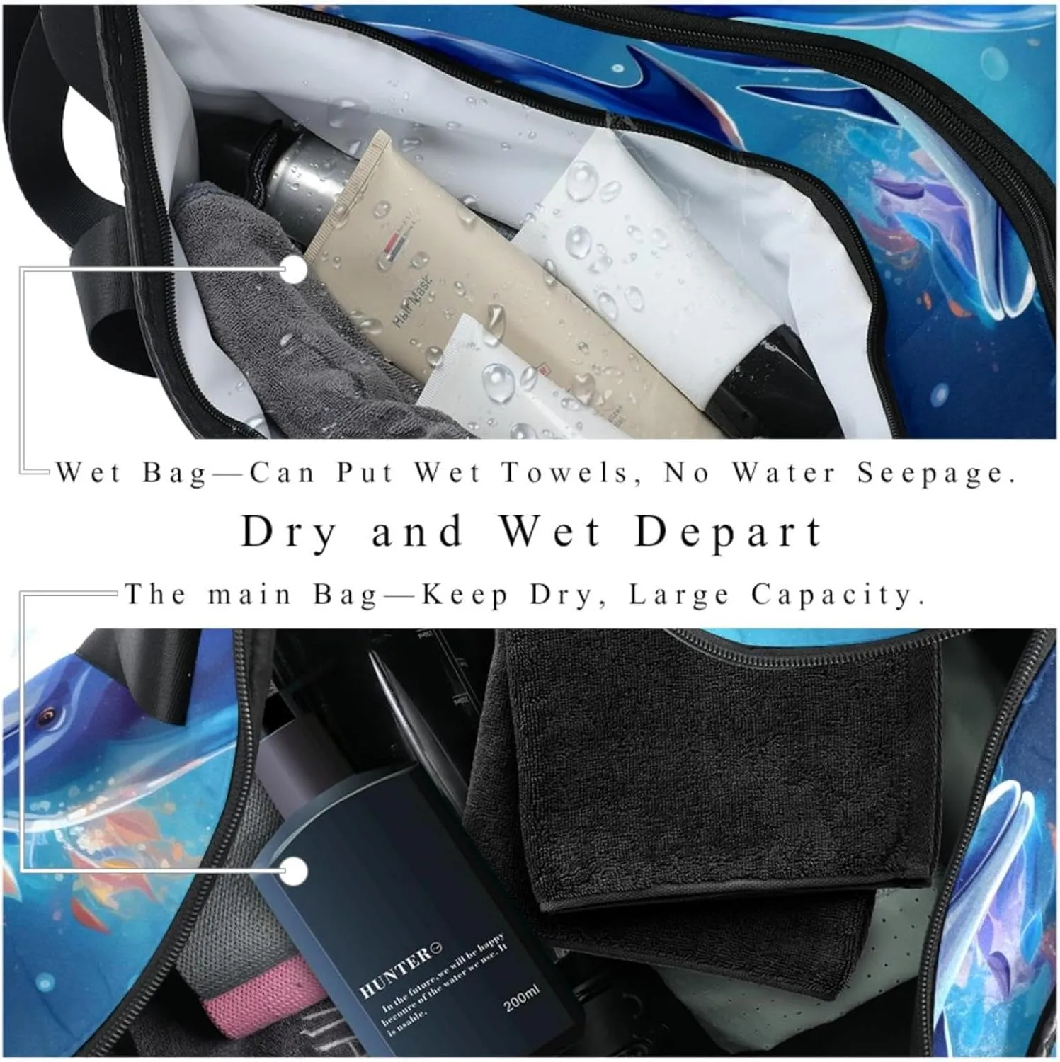 Gym Bags for Men,Travel Duffel Bags for Women,Dolphin and Sea Bubbles,Workout Bag