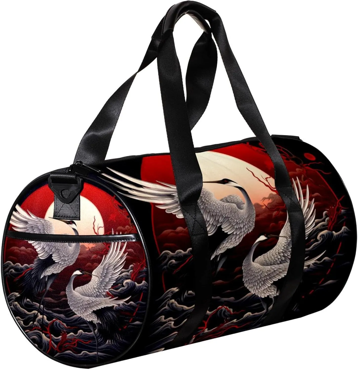 Gym Bags for Men,Travel Duffel Bags for Women,Full Moon Japanese Crane,Workout Bag