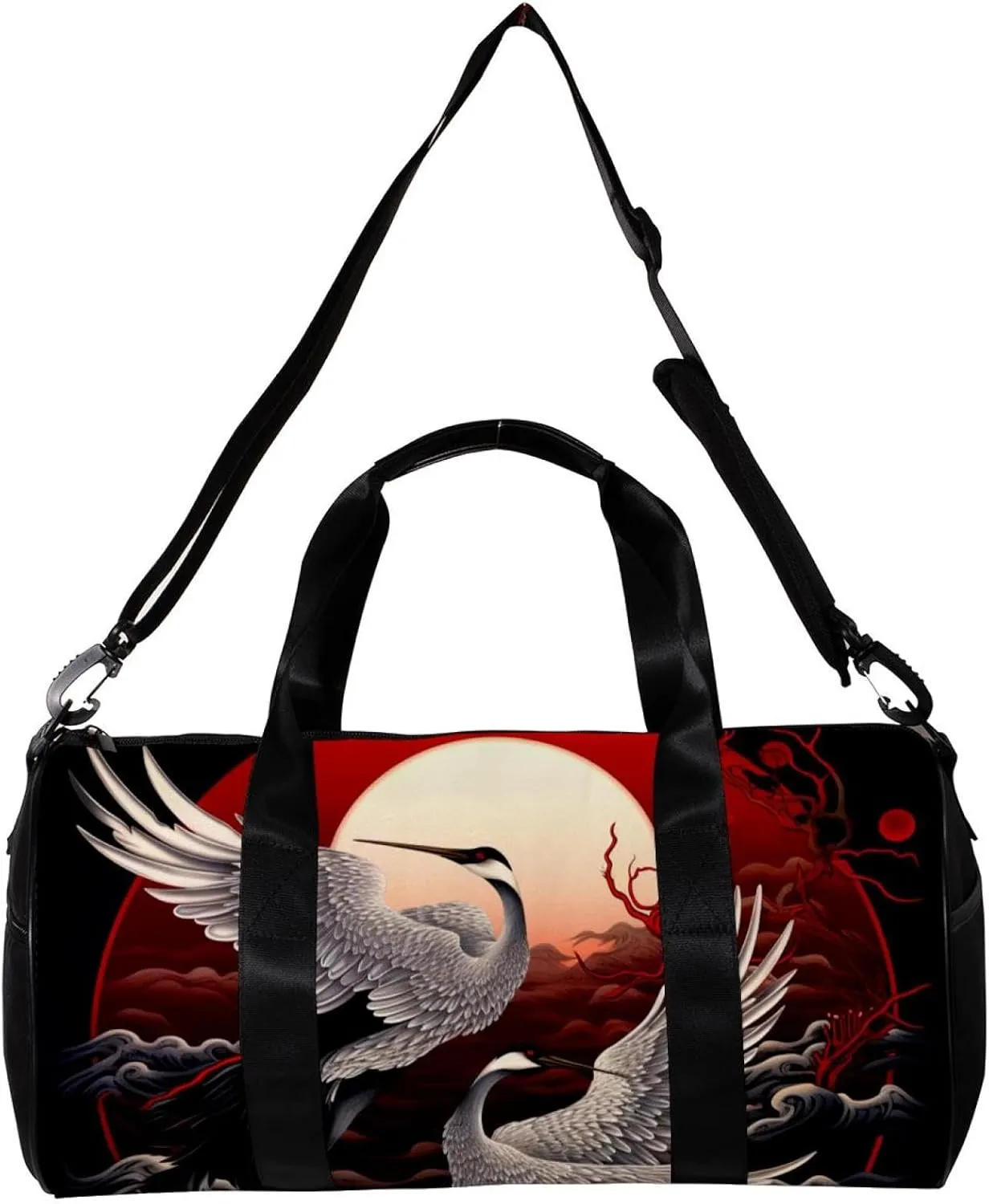 Gym Bags for Men,Travel Duffel Bags for Women,Full Moon Japanese Crane,Workout Bag