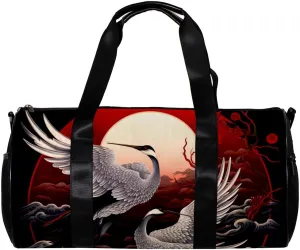 Gym Bags for Men,Travel Duffel Bags for Women,Full Moon Japanese Crane,Workout Bag