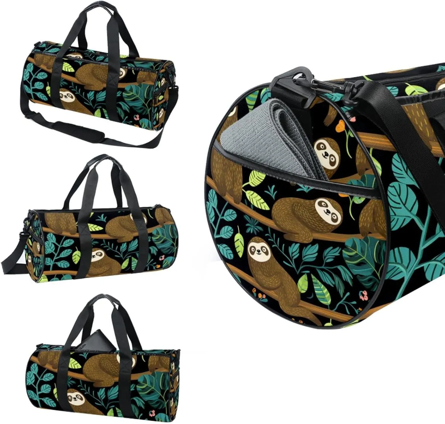 Gym Bags for Men,Travel Duffel Bags for Women,Tropical Palm Leaves Animal Sloths,Workout Bag