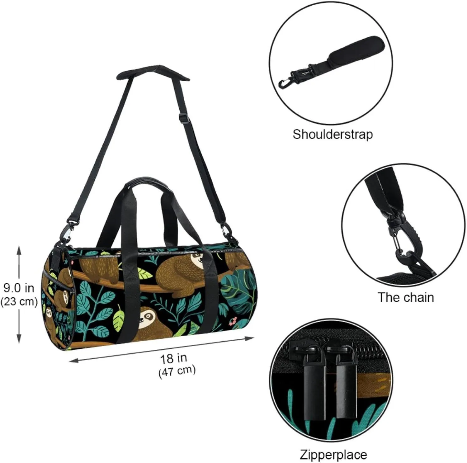 Gym Bags for Men,Travel Duffel Bags for Women,Tropical Palm Leaves Animal Sloths,Workout Bag