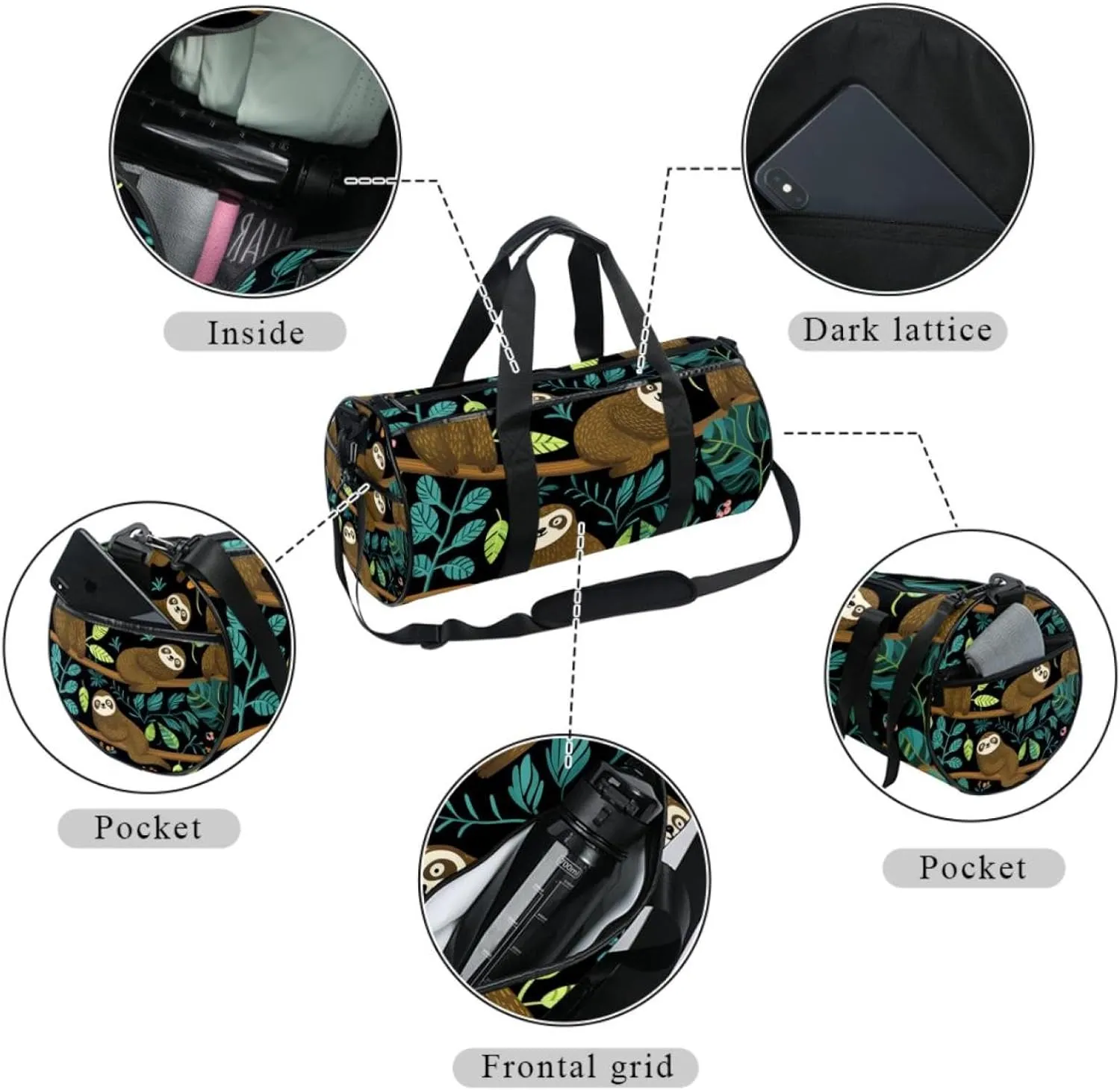 Gym Bags for Men,Travel Duffel Bags for Women,Tropical Palm Leaves Animal Sloths,Workout Bag