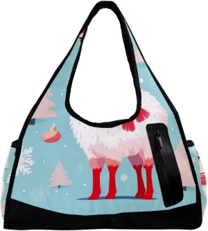 Gym Bags for Men,Travel Duffel Bags for Women,White Camel with Christmas Red Scarf,Workout Bag