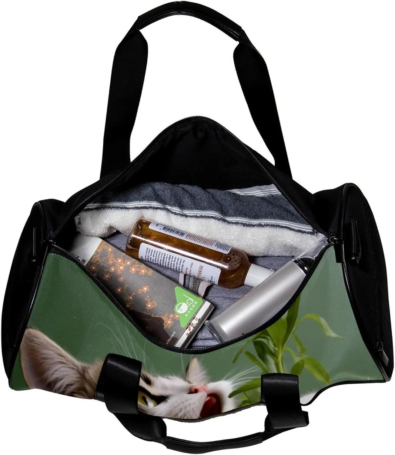 Gym Bags for Women,Duffle Bag for Travel,Cat Leaves Grass,Gym Bag for Men