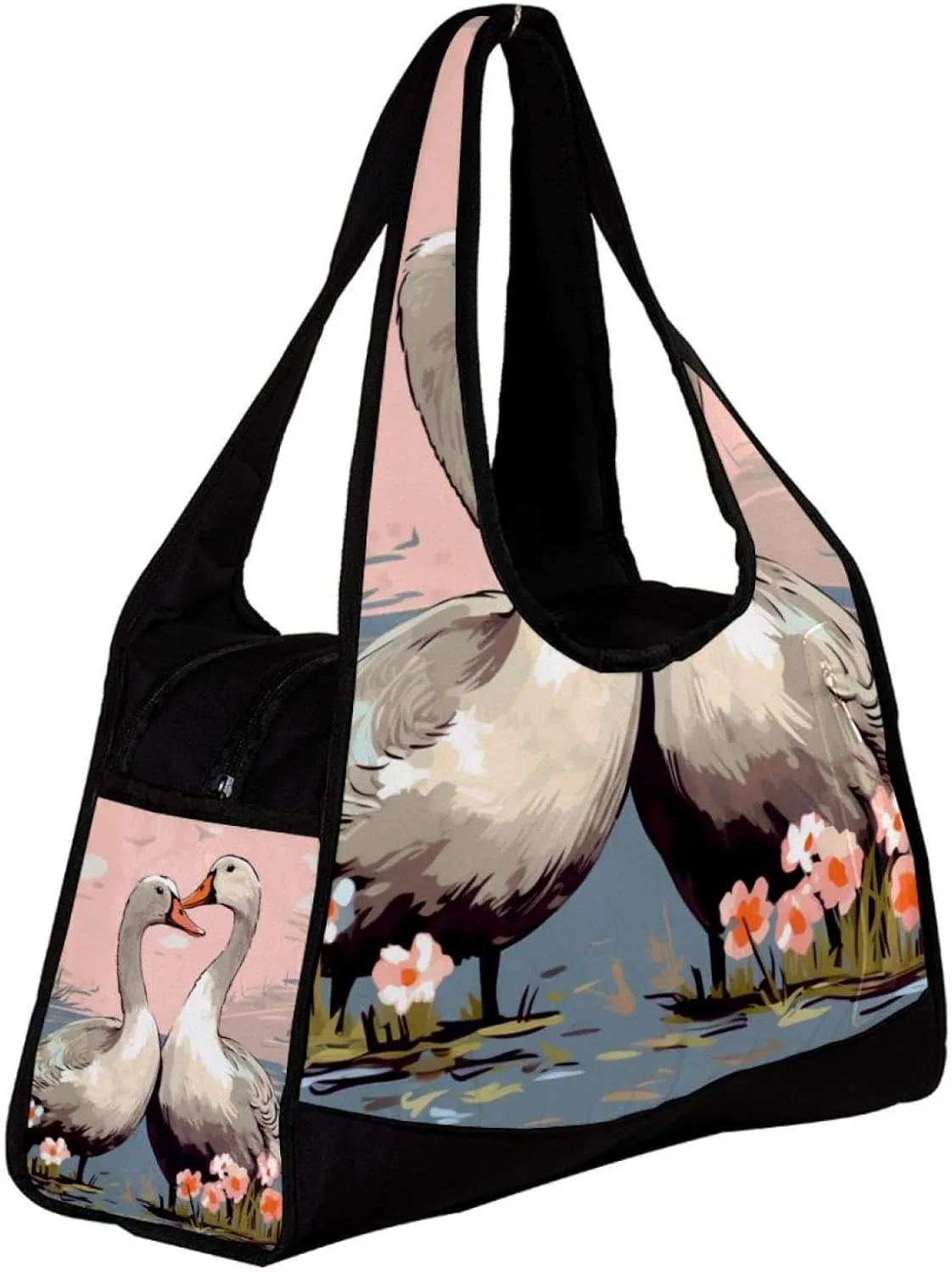 Gym Bags for Women,Duffle Bag for Travel,Couple Flower Goose,Gym Bag for Men