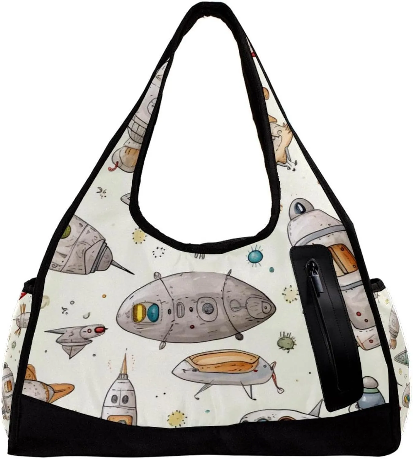 Gym Bags for Women,Duffle Bag for Travel,Doodle Spaceship Rocket Plane,Gym Bag for Men