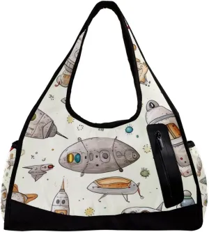 Gym Bags for Women,Duffle Bag for Travel,Doodle Spaceship Rocket Plane,Gym Bag for Men