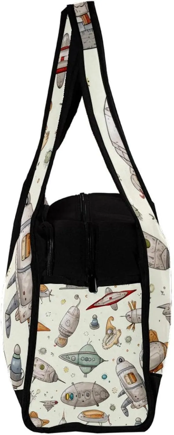 Gym Bags for Women,Duffle Bag for Travel,Doodle Spaceship Rocket Plane,Gym Bag for Men