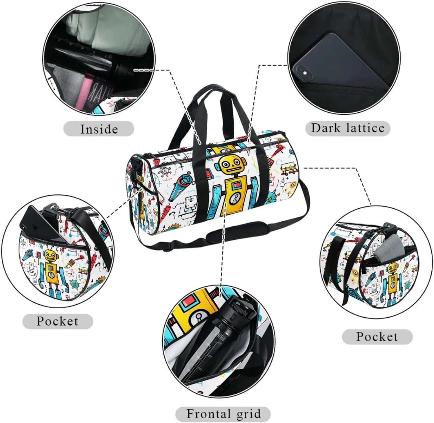 Gym Bags for Women,Duffle Bag for Travel,Science and Funny Robots,Gym Bag for Men