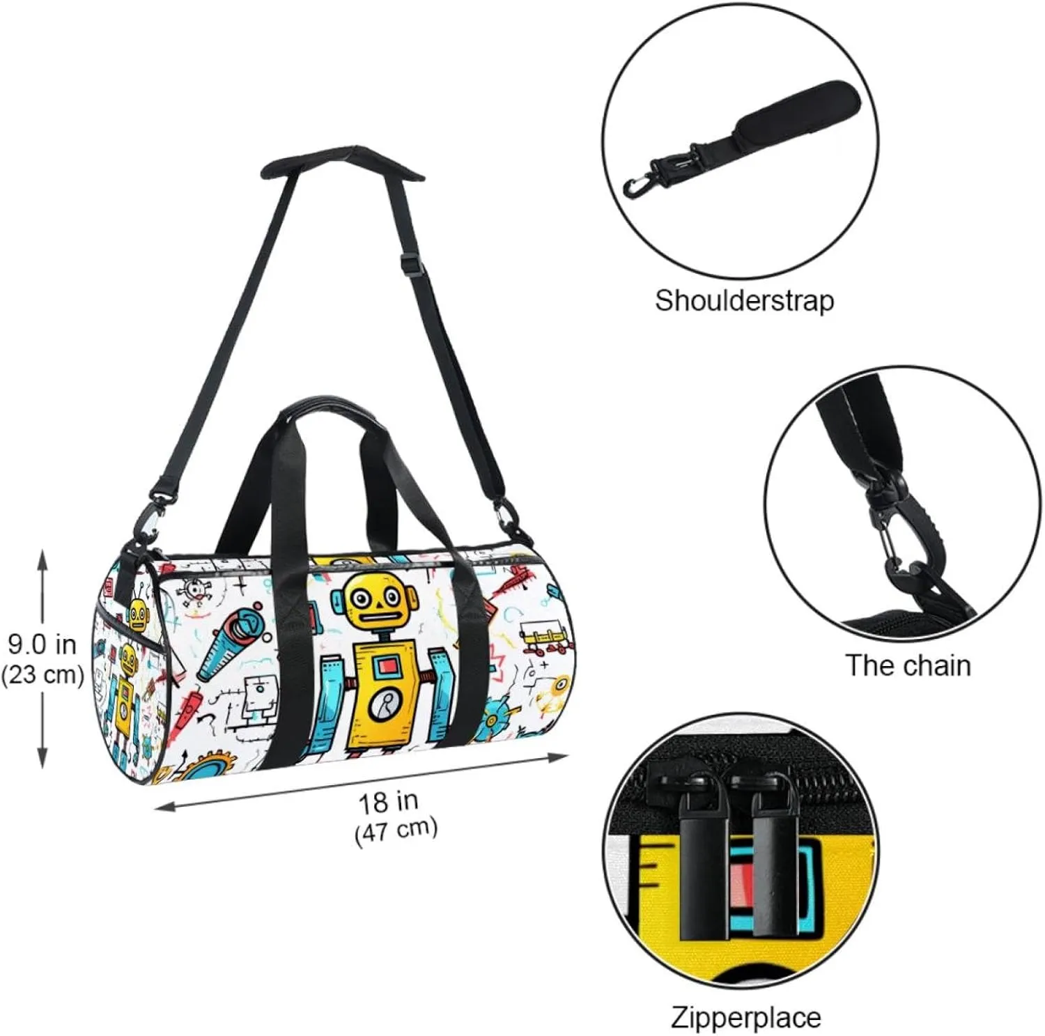 Gym Bags for Women,Duffle Bag for Travel,Science and Funny Robots,Gym Bag for Men