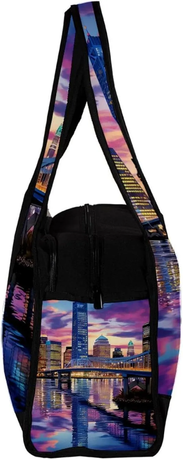 Gym Bags for Women,Duffle Bag for Travel,Urban Cityscape Bridge Office Buildings,Gym Bag for Men