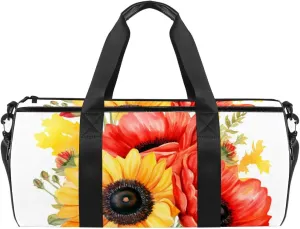 Gym Bags for Women,Duffle Bag for Travel,Watercolor Red and Yellow Flowers,Gym Bag for Men