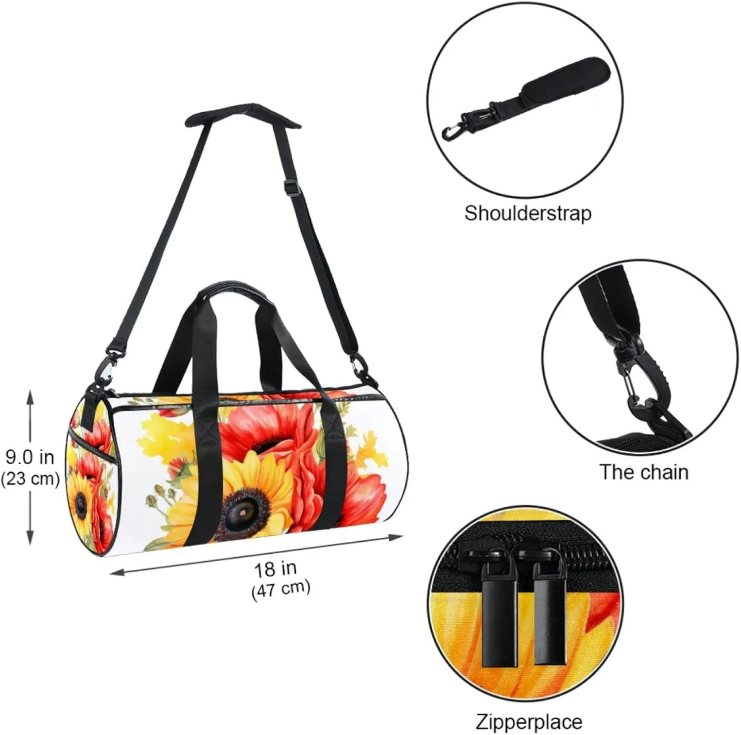 Gym Bags for Women,Duffle Bag for Travel,Watercolor Red and Yellow Flowers,Gym Bag for Men
