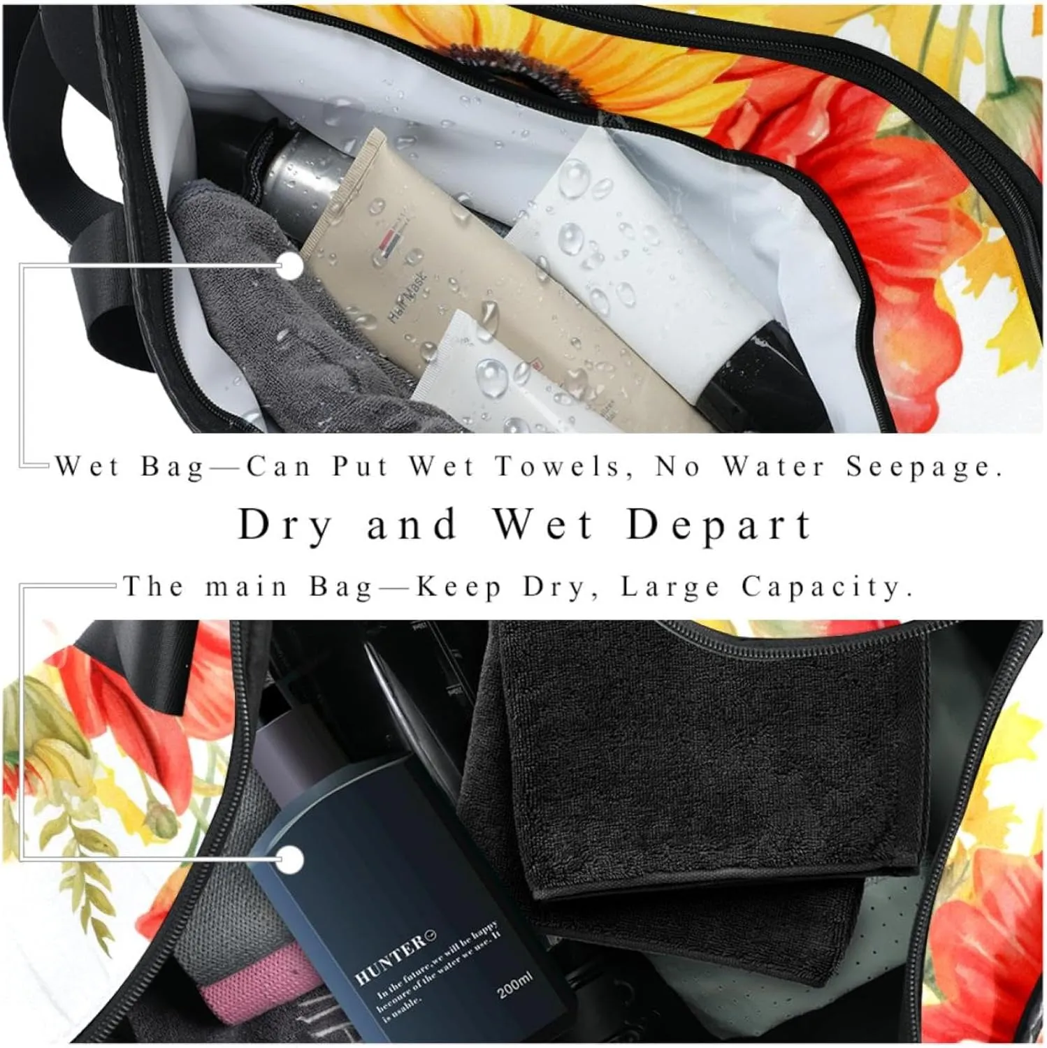 Gym Bags for Women,Duffle Bag for Travel,Watercolor Red and Yellow Flowers,Gym Bag for Men
