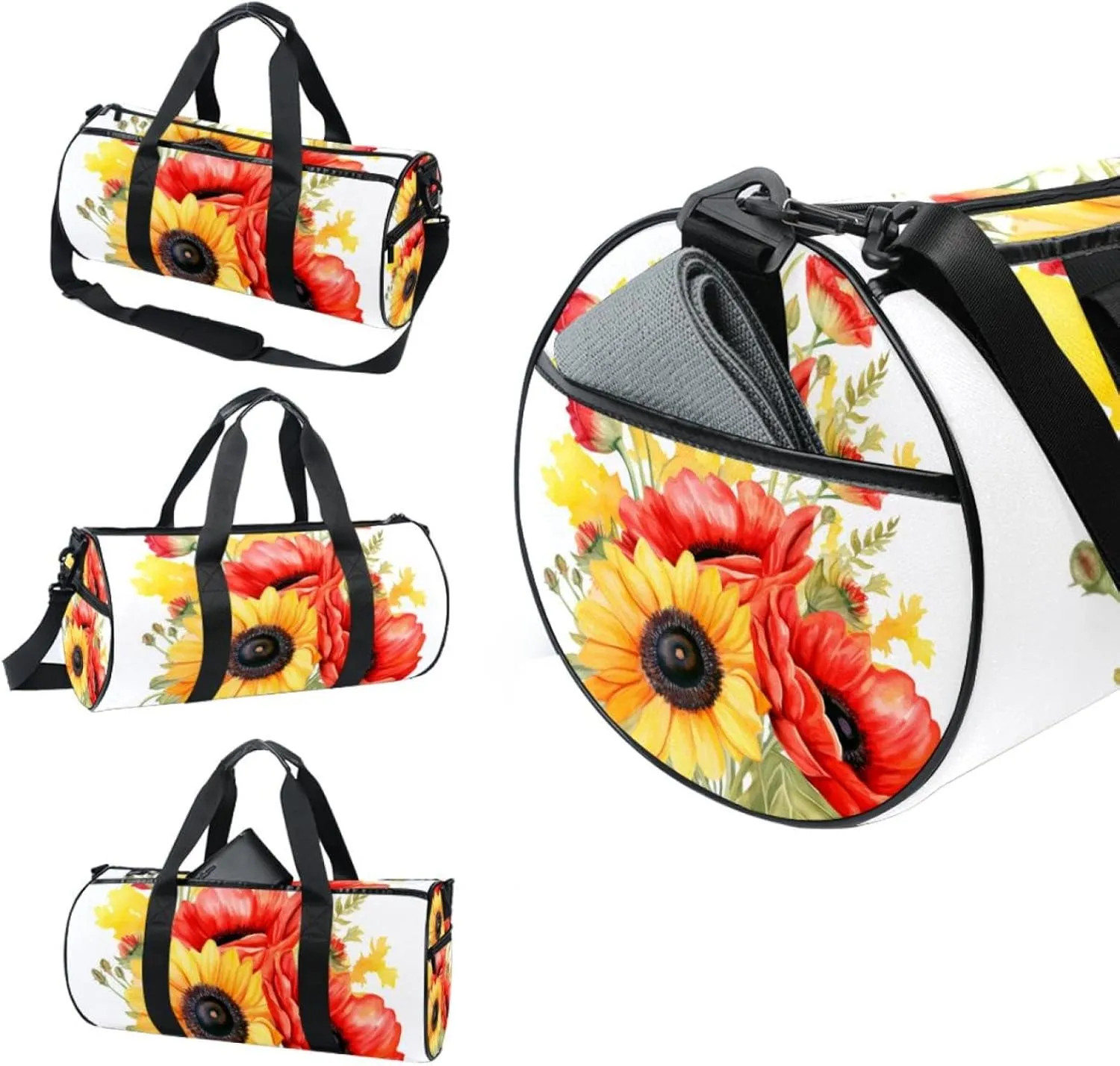 Gym Bags for Women,Duffle Bag for Travel,Watercolor Red and Yellow Flowers,Gym Bag for Men