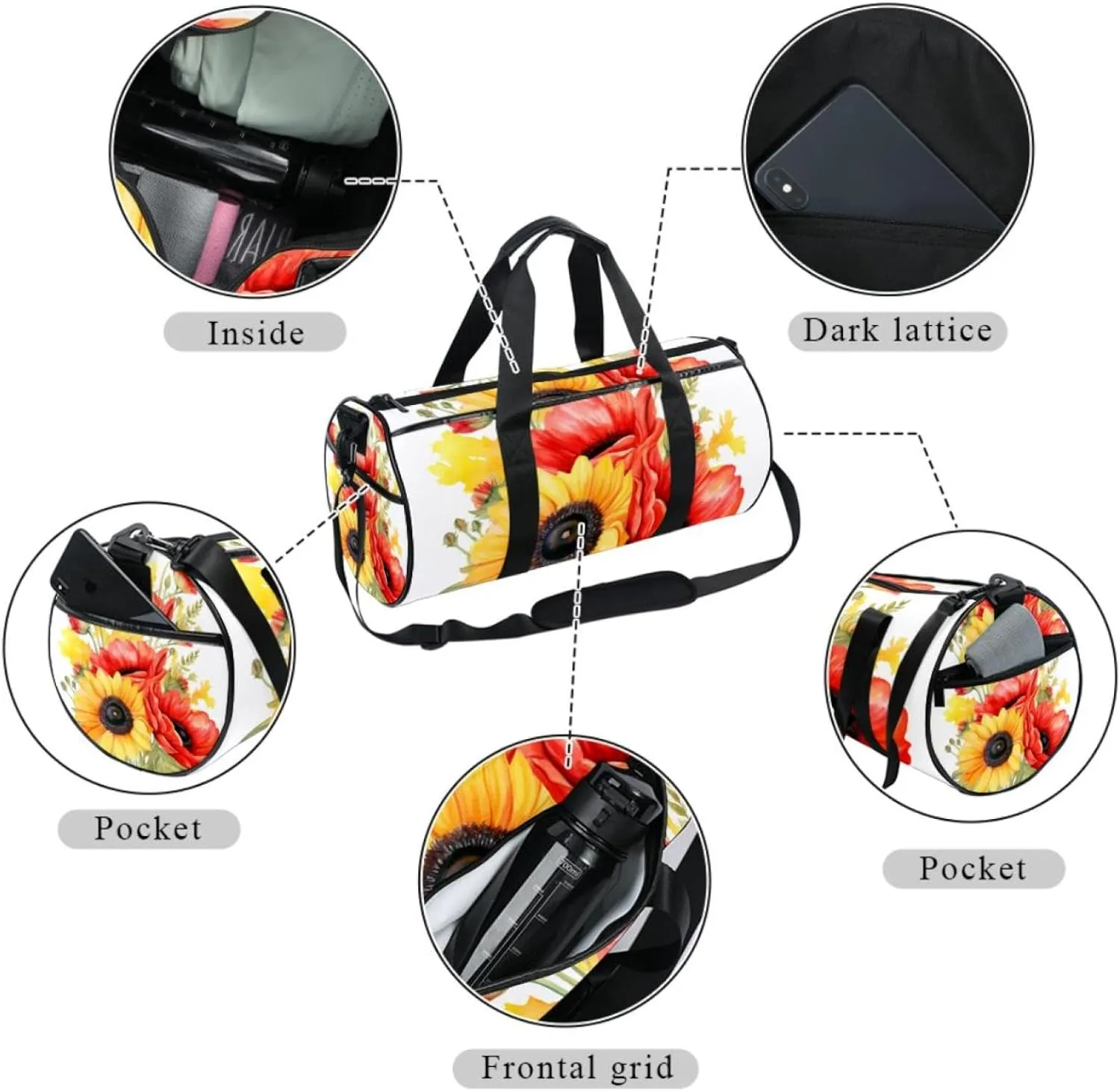 Gym Bags for Women,Duffle Bag for Travel,Watercolor Red and Yellow Flowers,Gym Bag for Men
