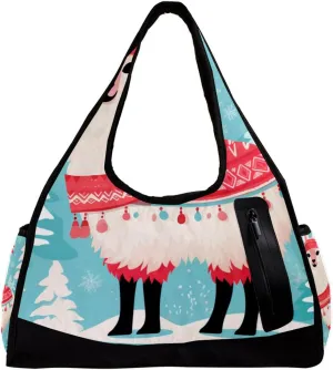 Gym Bags for Women,Duffle Bag for Travel,White Camel with Christmas Red Scarf,Gym Bag for Men