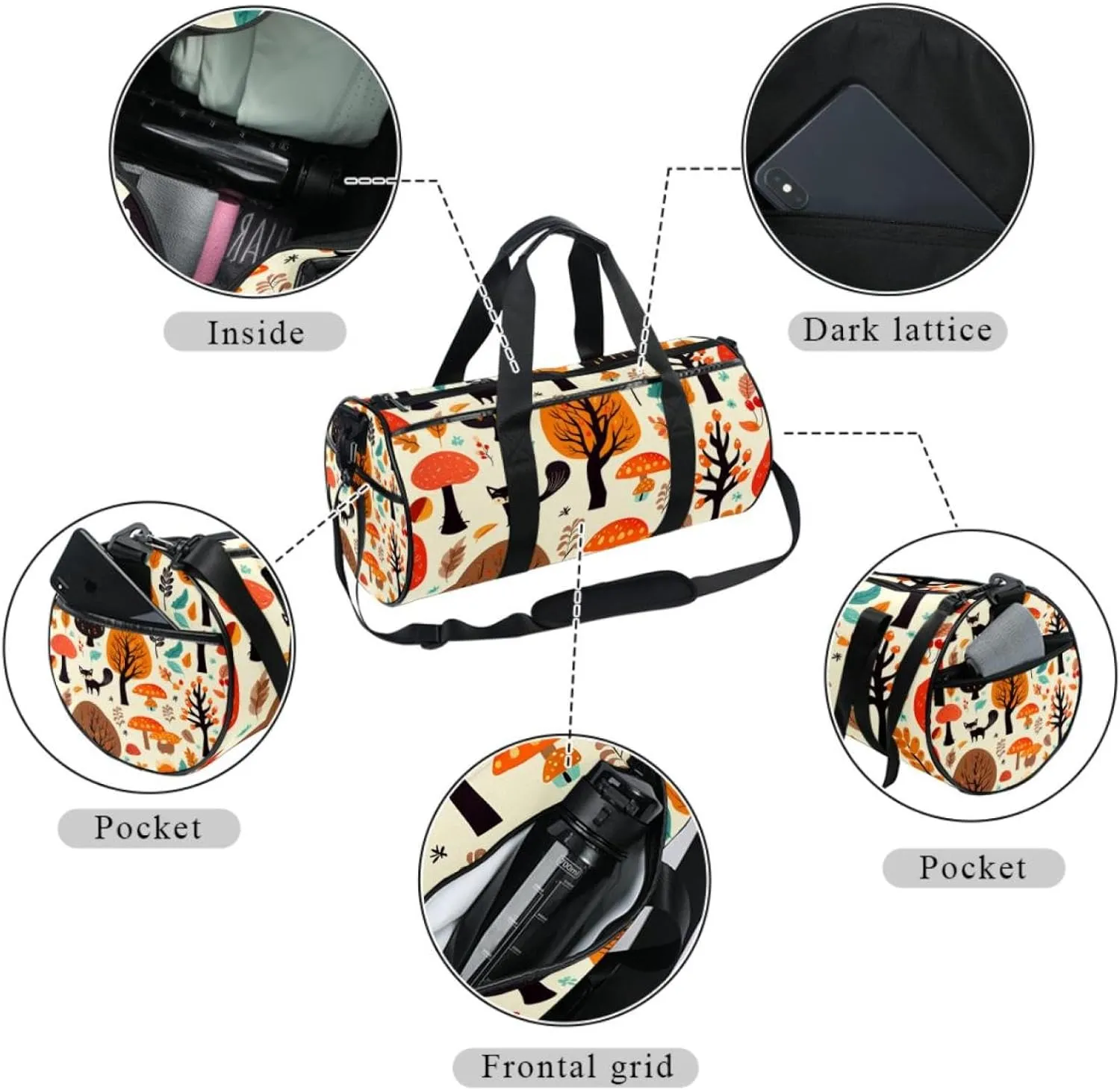 Gym Bags for Women,Duffle Bag for Travel,Woodland Bird Plant,Gym Bag for Men