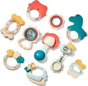 hahaland Baby Toys 0-6 Months - Baby Rattles Teething Toys 3-6 Month, Infant Toys 6-12 Months, Rattle Teether Grasping Shaker Toy Babies 3 4 5 6 Month Old Must Haves, Montessori Newborn Neutral Gifts