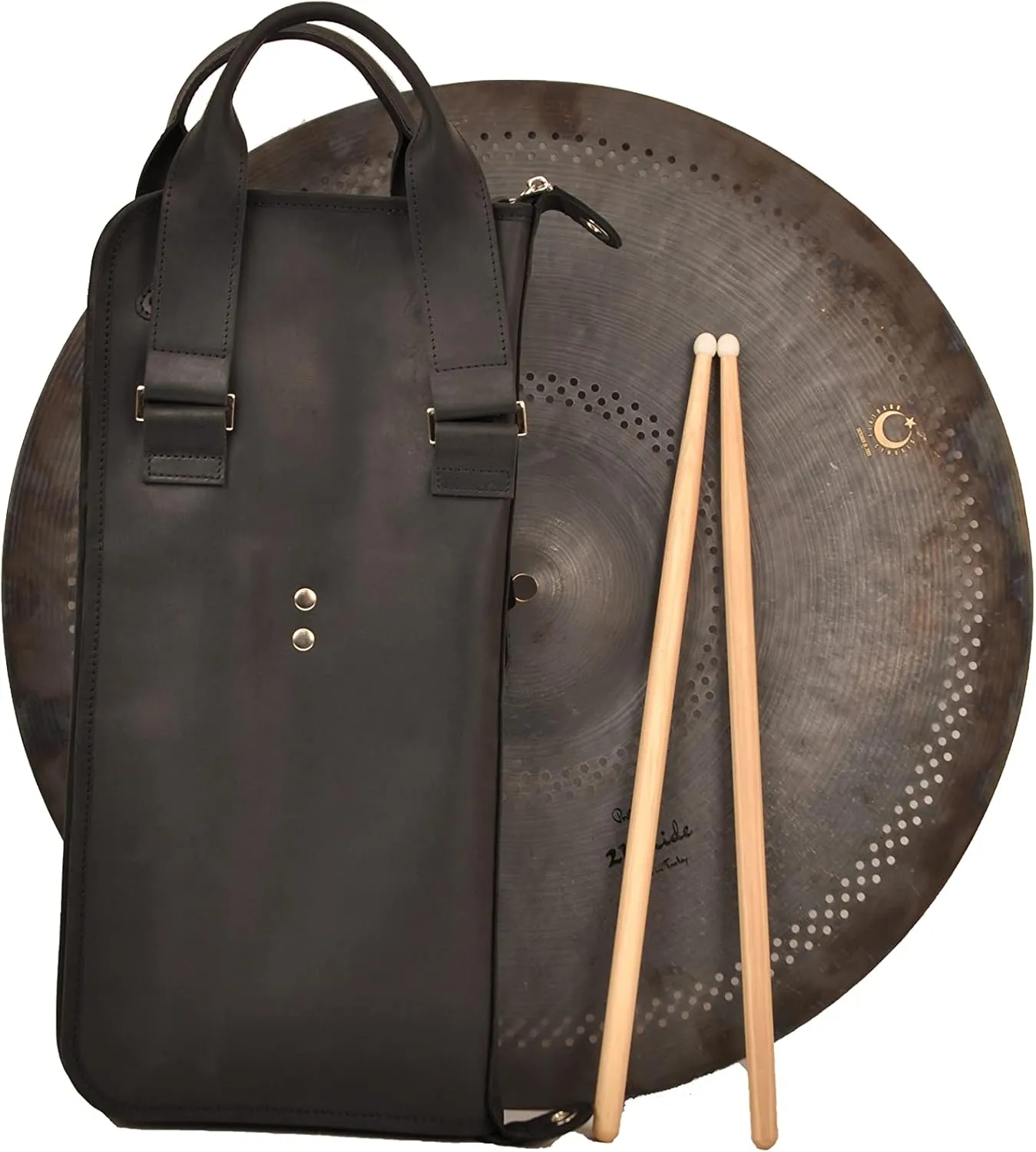Handmade drumstick bag with a drum key holder, genuine leather drum stick holder (Large Bag, Black)
