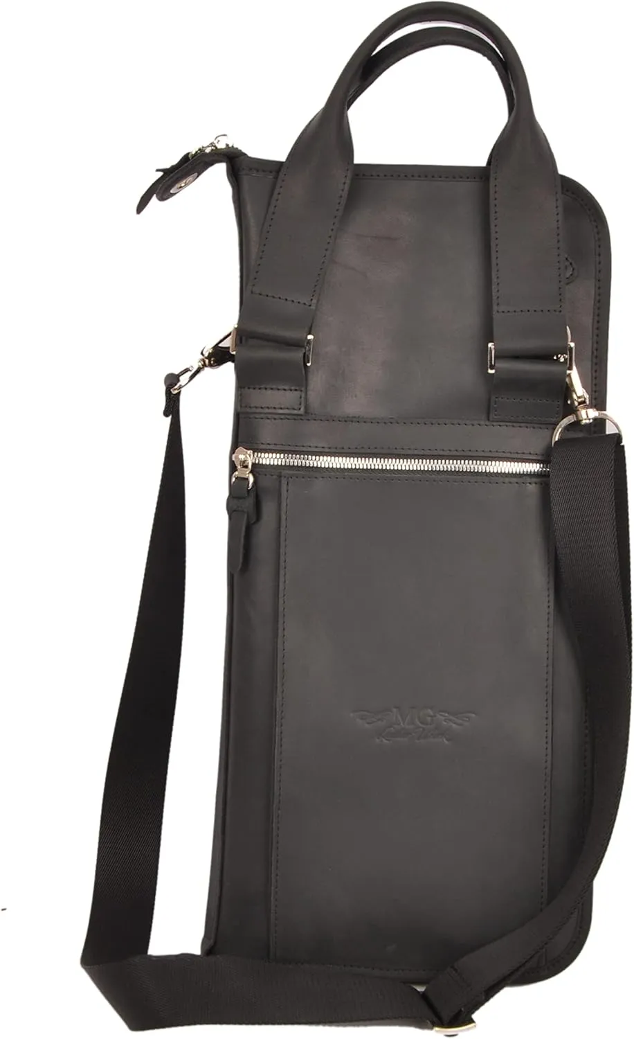Handmade drumstick bag with a drum key holder, genuine leather drum stick holder (Large Bag, Black)