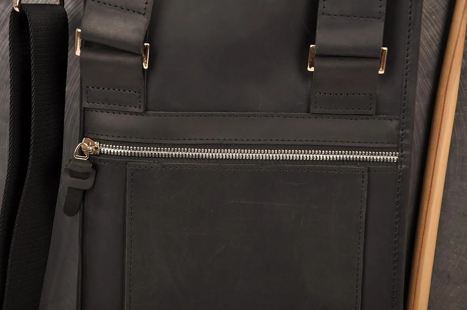 Handmade drumstick bag with a drum key holder, genuine leather drum stick holder (Large Bag, Black)