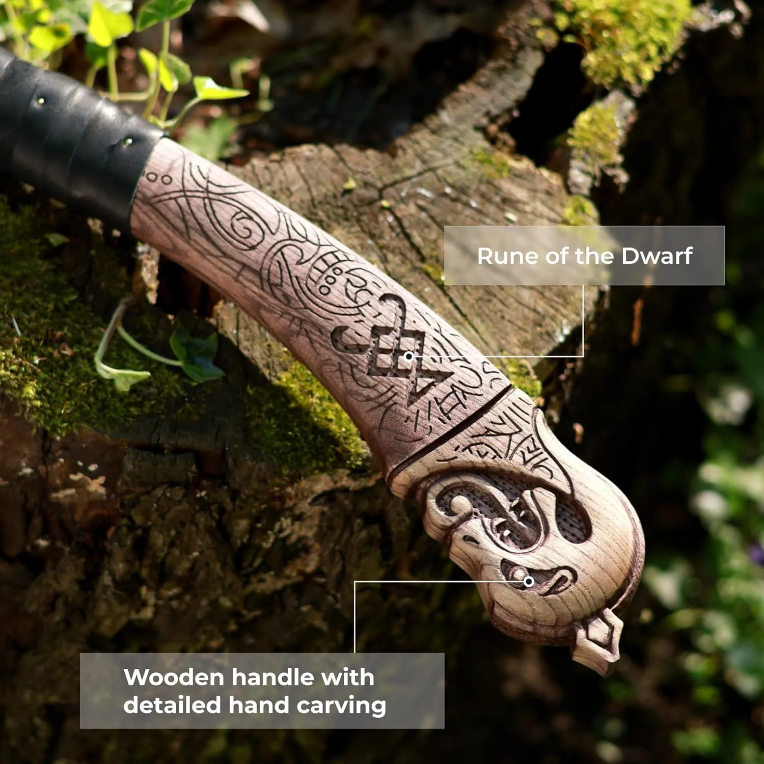 Handmade Leviathan Axe from AncientSmithy - GoW Leviathan Ax Replica - Real Kratos Axe for Cosplay - Forged High Carbon Steel Head Carved Ashwood Handle (Hardened Black Head with Luminescent Runes in Wooden Runic Box)