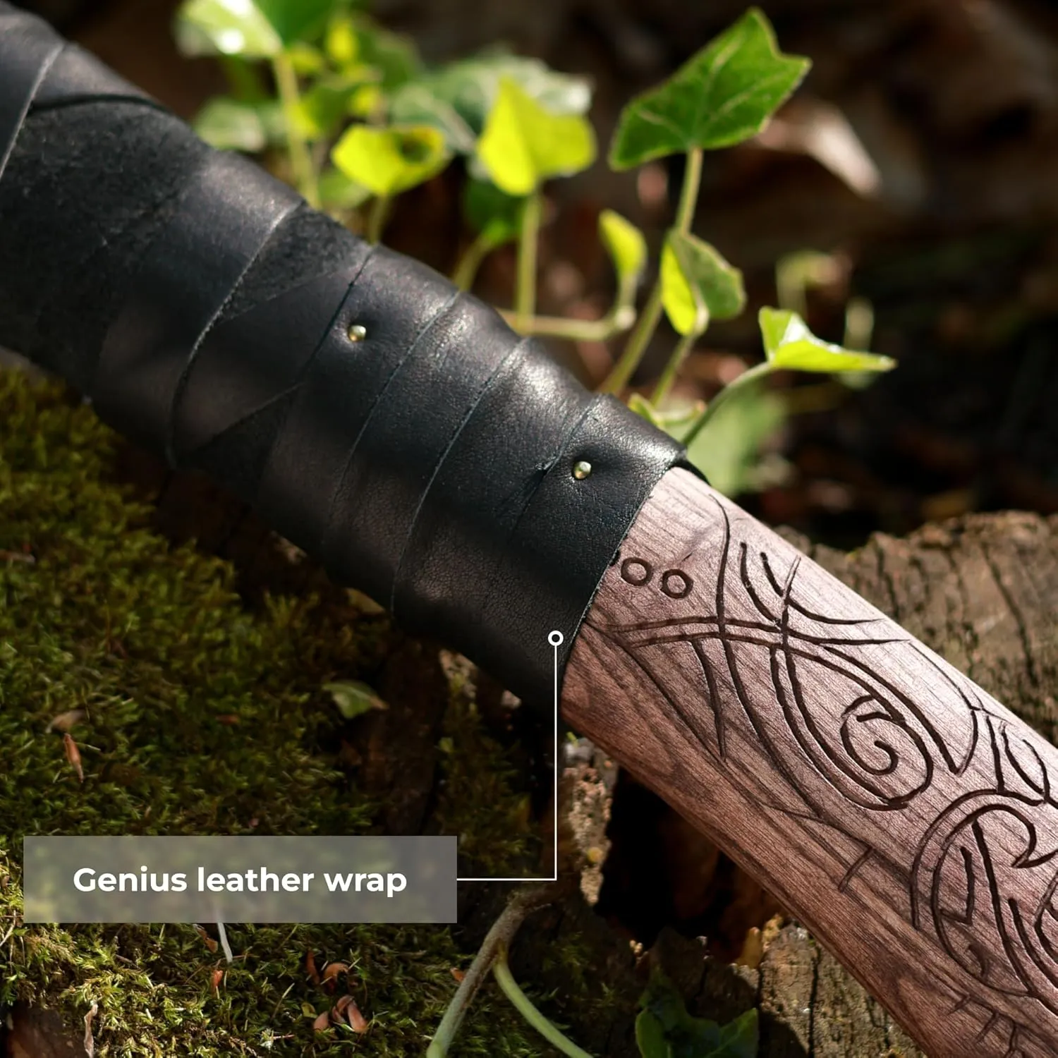 Handmade Leviathan Axe from AncientSmithy - GoW Leviathan Ax Replica - Real Kratos Axe for Cosplay - Forged High Carbon Steel Head Carved Ashwood Handle (Hardened Black Head with Luminescent Runes)