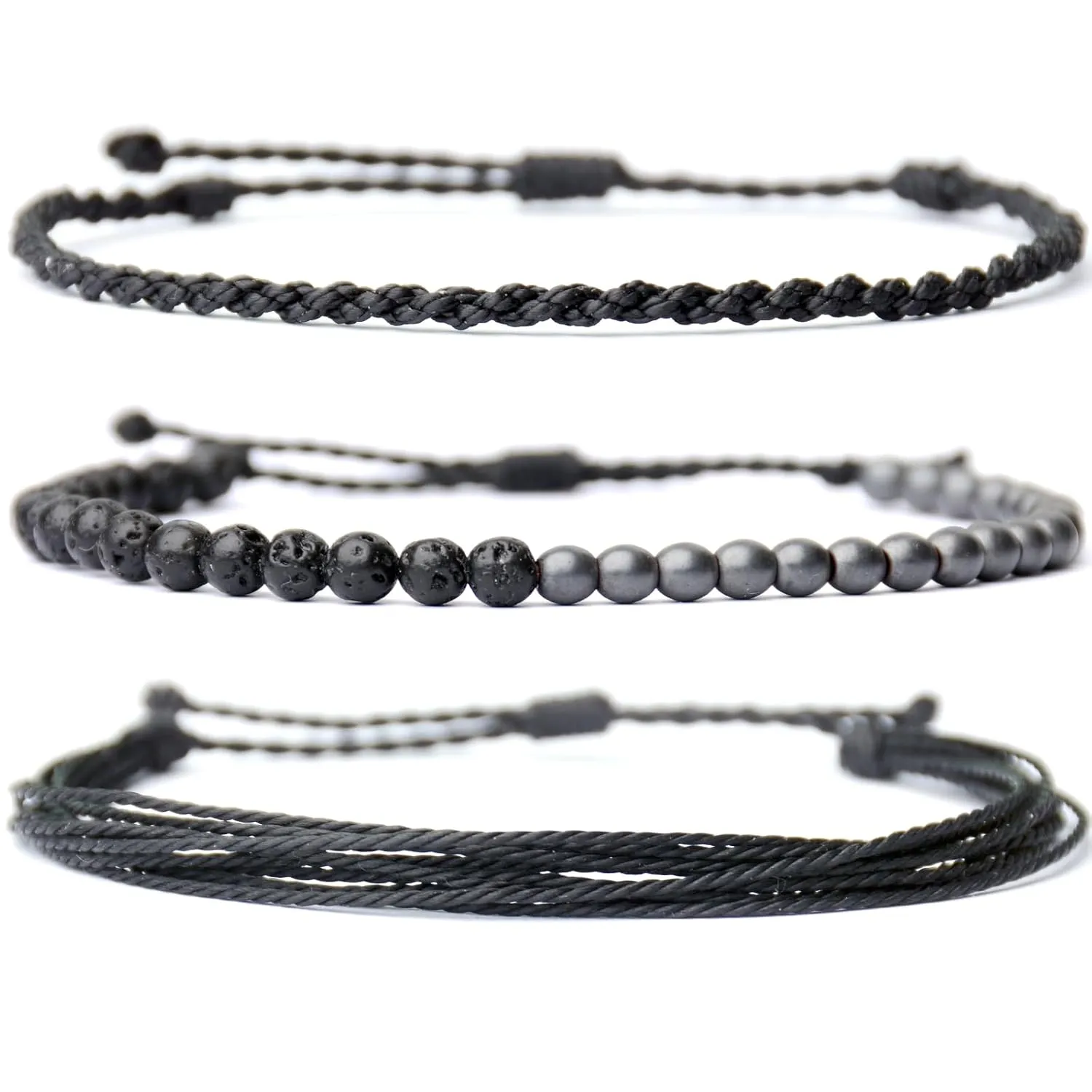 Handmade Natural Stone Beaded Healing Rope Bracelet, Waterproof, Beach Jewelry Gift for Him (Lava/Hematite, /)