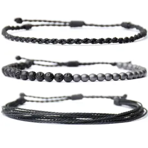 Handmade Natural Stone Beaded Healing Rope Bracelet, Waterproof, Beach Jewelry Gift for Him (Lava/Hematite, /)