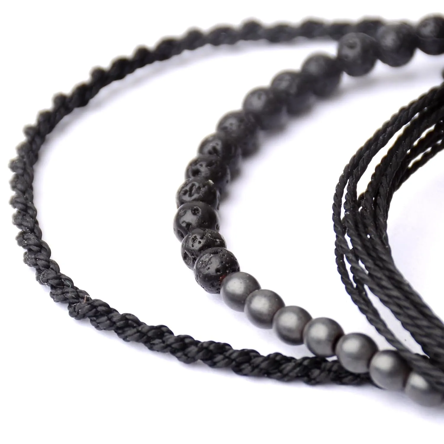Handmade Natural Stone Beaded Healing Rope Bracelet, Waterproof, Beach Jewelry Gift for Him (Lava/Hematite, /)