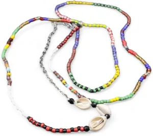 Handmade Santeria Beaded Necklaces – Multi-Color Orisha Protection Jewelry with Cowrie Shells, Oya, San Lazaro, Olokun and Collar de Bandera