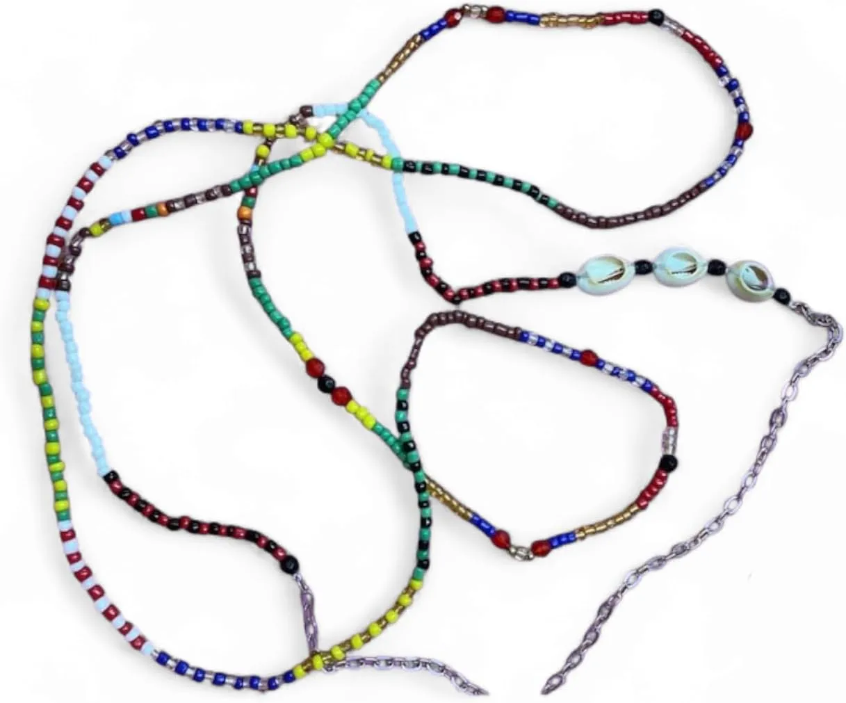 Handmade Santeria Beaded Necklaces – Multi-Color Orisha Protection Jewelry with Cowrie Shells, Oya, San Lazaro, Olokun and Collar de Bandera